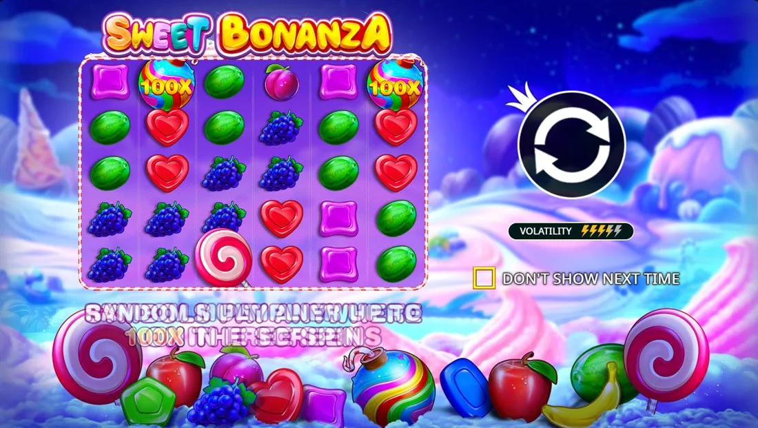 Слот Sweet Bonanza — поле 6x5 с конфетами и фруктами